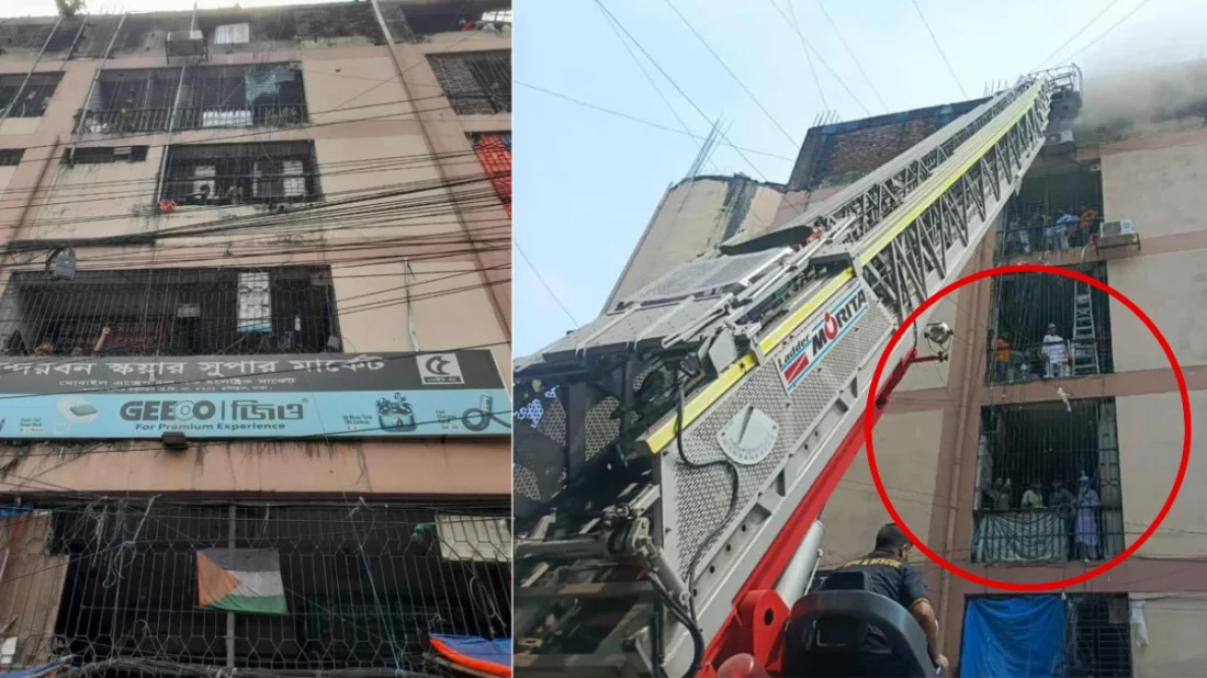 মাইকে ঘোষণার পরও ভবন নামেনি অনেকেই, বাইরে উৎসুক জনতার ভিড়
