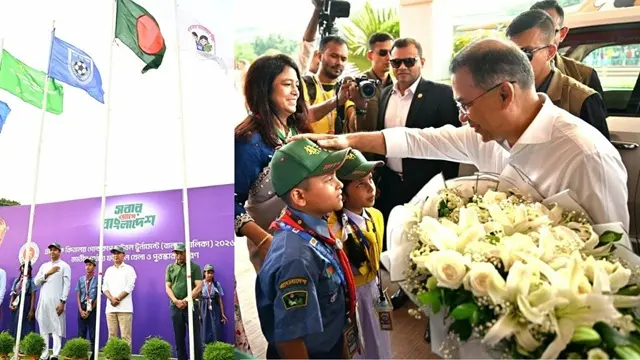 গ্যালারিতে বসে দেশসেরা খুদে ফুটবলারদের খেলা দেখছেন প্রধানমন্ত্রী