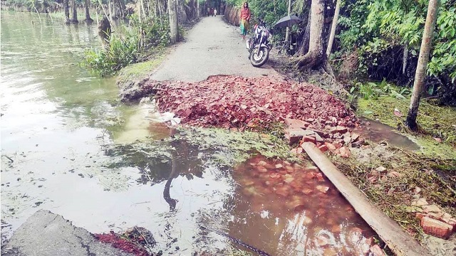 বাগেরহাটে জলোচ্ছ্বাসে সড়ক ভেঙে যান চলাচল বন্ধ