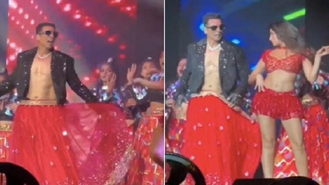 আমেরিকায় লাল লেহেঙ্গা পরে নাচলেন অক্ষয়!