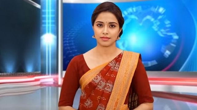 খবর পড়ছে শাড়ি পরা ‘সুন্দরী রোবট’