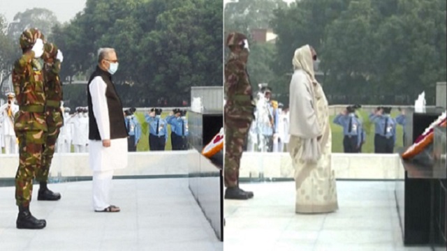 শিখা অনির্বাণে রাষ্ট্রপতি ও প্রধানমন্ত্রীর শ্রদ্ধা নিবেদন