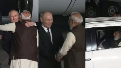 Modi welcomes Putin with a hug at Delhi's Palam airport