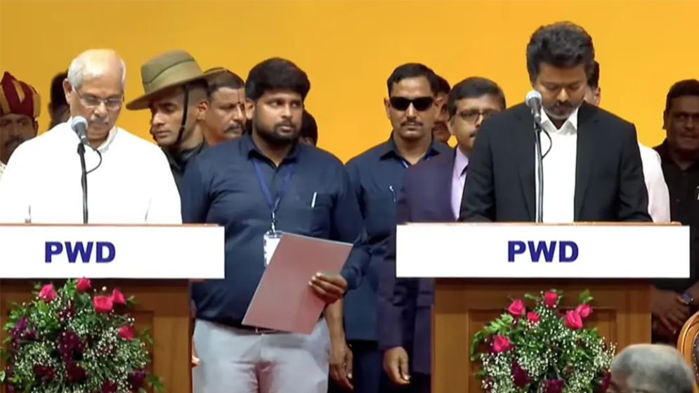 Vijay took the oath as the Chief Minister of Tamil Nadu